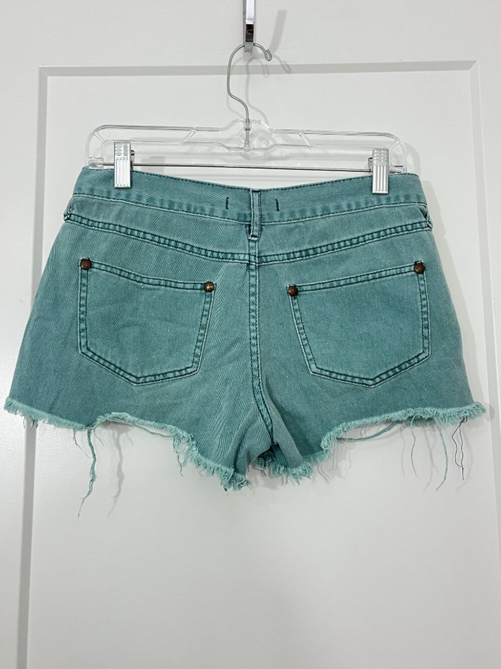Free People Size 26 Green / Blue Denim Cutoff Shorts - Picture 4 of 8